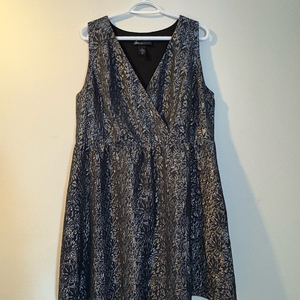 Lane Bryant Sleeveless V-Neck A-Line Dress – Black/Silver Print – Size 18